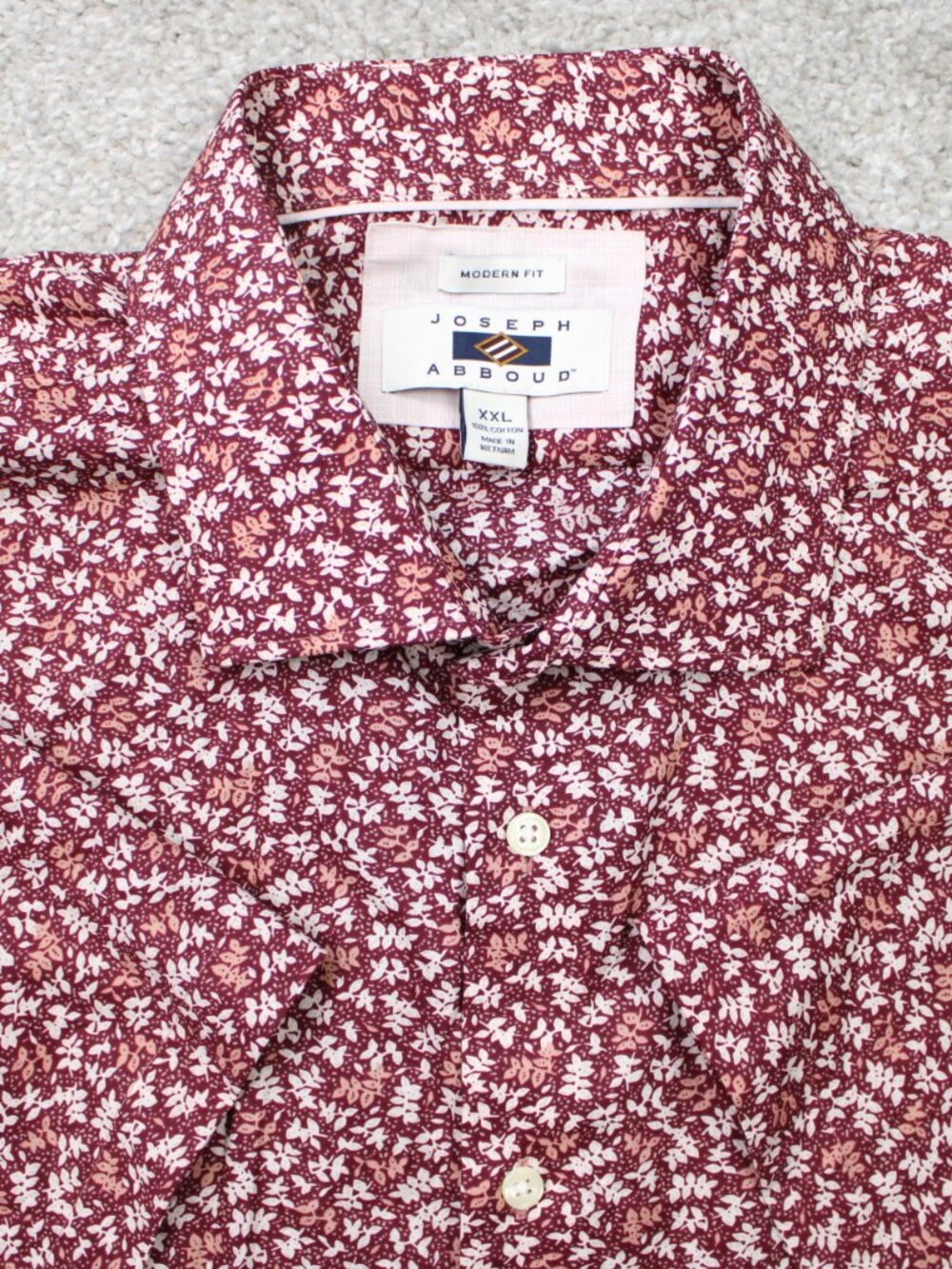 Joseph Abboud Shirt Mens 2XL XXL Red Geometric Modern Fit Cotton Short Sleeve
